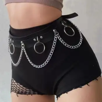 Metal Halkalı Zincir Detaylı Gotik Harness Kemer