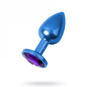 Metal Mor Taşlı Mavi Anal Plug Orta Boy