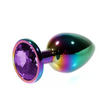 Metal Mor Taşlı Rainbow Anal Plug Küçük Boy