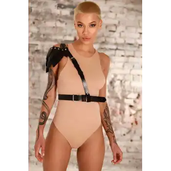 Omuzda Yaprak Detaylı Şık Tek Omuz Deri Kemer - APFT1033