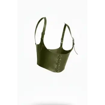 Omuzdan Askılı Haki Korse Kadın Kemer, Haki Kadın Deri Kemer - APFT1428