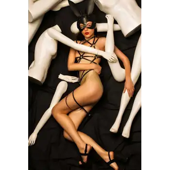 Özel Bölgesi Açık Fantezi Deri İç Giyim - APFT258