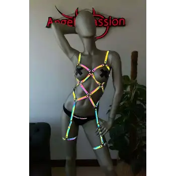 Pole Dans Giyim Işıkla Yansıyan Seksi Harness
