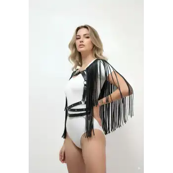 Püskül Detaylı Deri Göğüs Harness, Deri Harness Püsküllü Ceket - APFT999