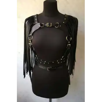 Püsküllü Deri Ceket Harness, Şık Deri Harness Ceket - APFT999