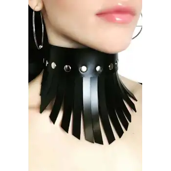 Püsküllü Şık Deri Choker Tasma - APFT658