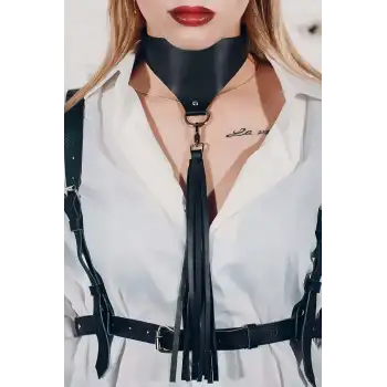 Püsküllü Şık Deri Choker Tasma Boyun Aksesuar - APFT659