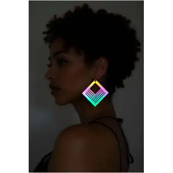 Rainbow Reflektörlü Geometrik Kare Küpe, Şık Lazer Kesim Küpe - APBJ010