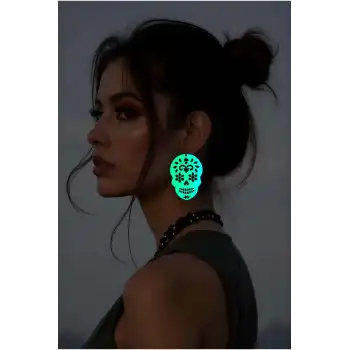 Rainbow Reflektörlü Kurukafa Gotik Küpe, Tarz Lazer Kesim Küpe - APBJ029