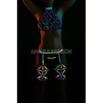 Rainbow Reflektörlü Seksi Jartiyer İç Giyim Takım - APFT460