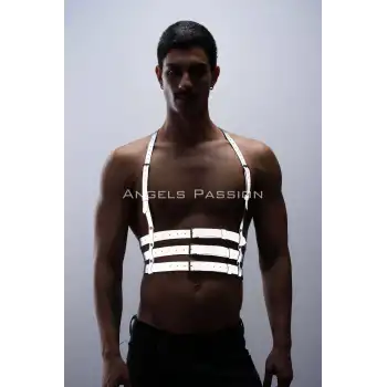 Reflektörlü (Karanlıkta Parlayan) Erkek Göğüs Harness, Parti Aksesuar, Clubwear - APFTM17