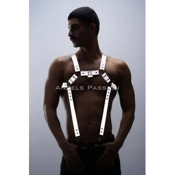 Reflektörlü (Karanlıkta Parlayan) Erkek Göğüs Harness, Reflektörlü Pantolon Askısı, Clubwear - APFTM23