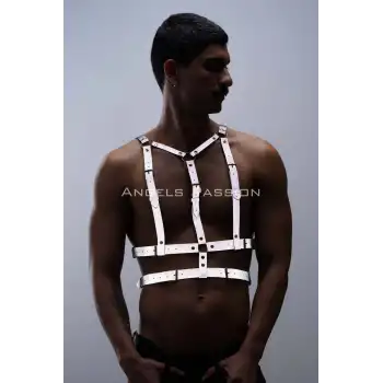 Reflektörlü (Karanlıkta Parlayan) Göğüs Harness, Clubwear, Tarz Erkek Vücut Aksesuar - APFTM40