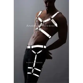 Reflektörlü - Karanlıkta Yansıyan Erkek Göğüs ve Bacak Harness Takım - APFTM199