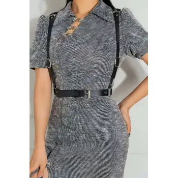 Seksi Deri Arkası Üçgen Detaylı Giysi Üzeri Bel Kemeri Harness - APFT1181