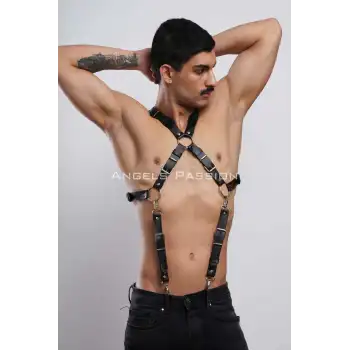 Şık Erkek Gömlek Kemeri, Erkek Pantolon Askısı, Deri Göğüs Harness - APFTM84