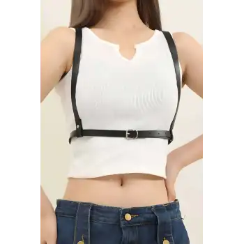 Sırtı Halka Detaylı Şık Deri Harness - APFT800