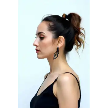 Siyah Sallantılı Küpe, Şık Lazer Kesim Deri Küpe - APBJ001