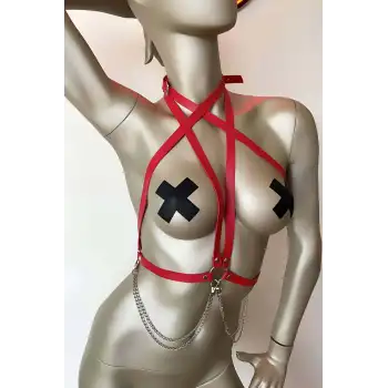 T-shirt Üzeri Deri Aksesuar, Gömlek Üzeri Şık Deri Harness - APFT52