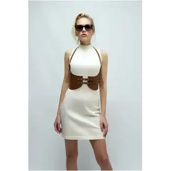 Taba Renk Kalın Kadın Kemeri, Deri Kemer Harness - APFT605