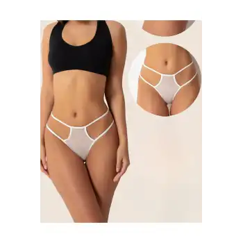 Tegan Büyük Beden Fantazi Beyaz Seksi TÜL Kadın String - Fantezi Tanga TG270039-B
