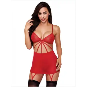 Tegan Büyük Beden Fantazi Kırmızı Dantelli Jartiyer Takım TG273256