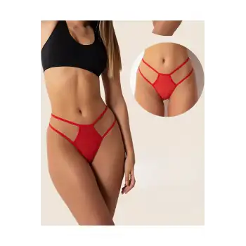 Tegan Büyük Beden Fantazi Kırmızı Seksi TÜL Kadın STRİNG - Fantezi Tanga TG270037-B