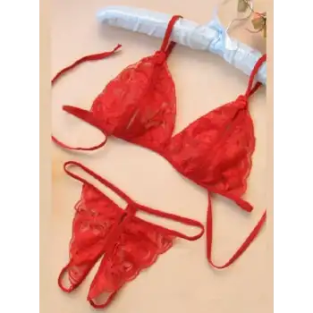 Tegan Büyük Beden Fantezi Kırmızı Dantelli Seksi Sütyen Kilot Takım TG279703-B