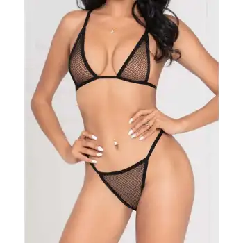 Tegan Büyük Beden Fantezi Seksi File Sütyen Külot Takımı Fantezi İç çamaşırı TG279237-B