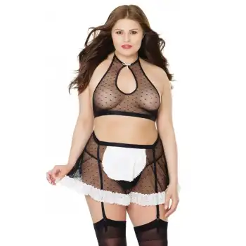 Tegan Büyük Beden Fantezi Seksi Jartiyerli Hizmetçi Kostüm TG279206