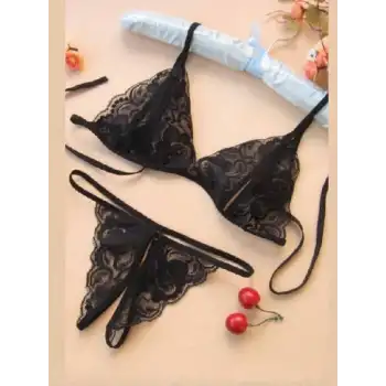 Tegan Büyük Beden Fantezi Siyah Dantelli Seksi Sütyen Külot Takım TG279705-B