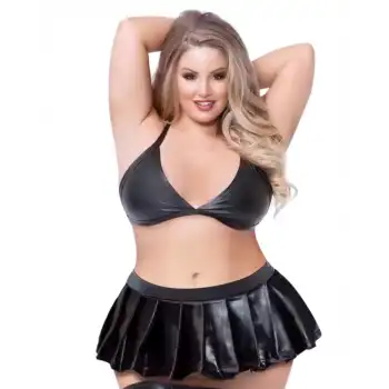 Tegan Büyük Beden Fantezi Sütyen ve Pileli Mini Etek Takımı TG2710129