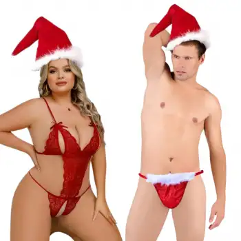 Tegan Büyük Beden Seksi Erkek ve Kadın Yılbaşı Seti TG279300-B