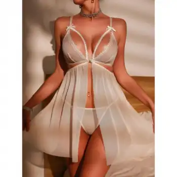 Tegan Fantezi Beyaz Dantel Sütyenli Transparan Gecelik TG273271