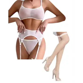 Tegan Fantezi Beyaz Transparan Tül Jartiyer Takımı TG273262