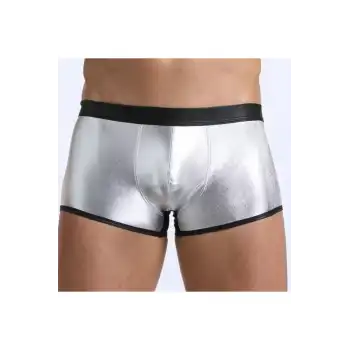 Tegan Fantezi Deri Görünümlü Gümüş Erkek Boxer  Tanga TG274607