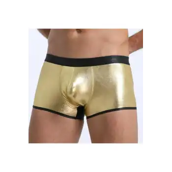 Tegan Fantezi Deri Görünümlü Seksi  Altın Erkek Boxer  - Fantezi Tanga TG274604