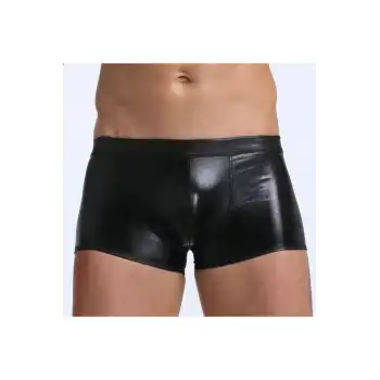 Tegan Fantezi Deri Görünümlü Seksi  Siyah Erkek Boxer  - Fantezi Tanga TG274605