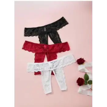 Tegan Fantezi Kadın 3lü Özel Bölgeleri Açık Dantelli Tanga seti TG270045