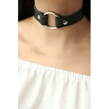 Tek Halka Detaylı Ayarlanabilir Şık Deri Choker - APFT684