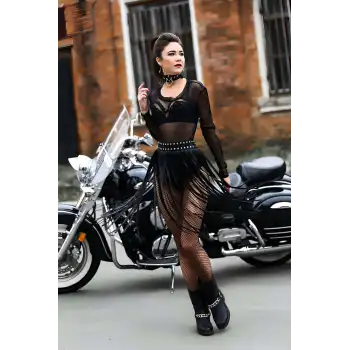 Uzun Deri Püsküllü Etek - APFT411