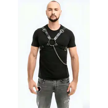 Zincir Detaylı Deri Erkek Göğüs Harness - APFTM95