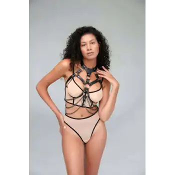 Zincir Detaylı Şık Göğüs Üzeri Deri Harness - APFT1066