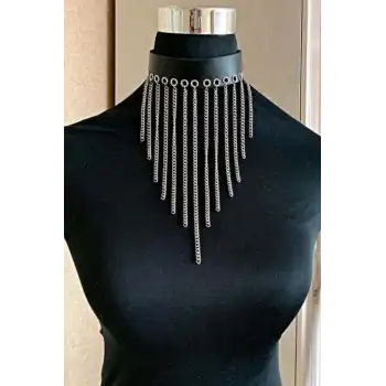 Zincirli Deri Choker, Şık Deri Tasma - APFT629