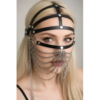 Zincirli Deri Seksi Maske - APFT465