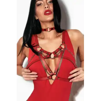 Zincirli Göğüs Detaylı İnce Coker Tasma Deri Harness - APFT741