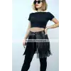 47 cm Şık Püsküllü Deri Etek, Şort Üzeri Püsküllü Etek, Püsküllü Şık Mini Etek - APFT1401