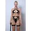 Deri Jartiyer Harness Takım, Deri Sütyen Takım, Kırbaçlı Deri Fantezi Giyim - APFT1363
