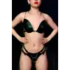 Deri Seksi Sütyen Takım, Deri Fantezi İç Giyim, Zincir Detaylı Sütyen Harness Takım - APFT1223