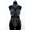 Deri ve Zincir Detaylı Harness Takım, Deri Dansçı Kostüm, Choker Detaylı Deri Harness - APFT1397